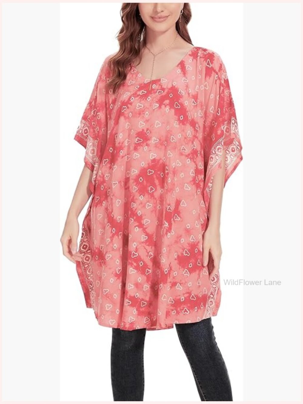 Plus Size Boho Batik Kaftan Tunic Top Short Sleeve Flowy